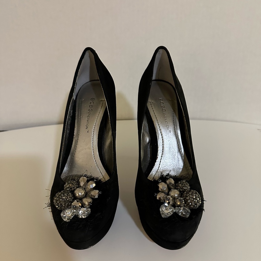 BCBGeneration Black Heels with Crystal Accents
